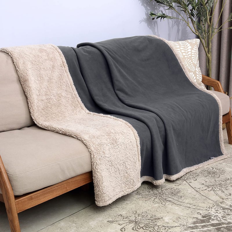 Catalonia Waterproof Blanket,Pee Proof Couch Sofa Bed Protector Cover for Baby,Super Cozy Plush Fleece Warm Sherpa Lining Throws and Blankets for Boating Camping 60"x50" Grey By Catalonia - Image 3